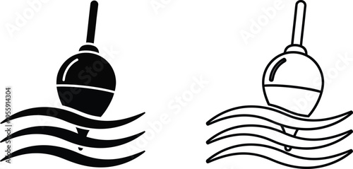 Fishing Bobber Icon Set in Solid and Outline Style Vector