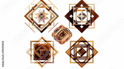 Geometric arrangement of diamonds and squares, rustic textures in brown, tan and beige tones