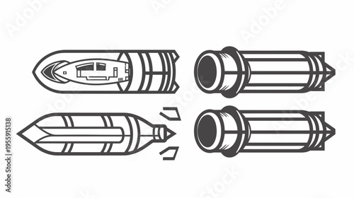 Outlined illustrations of spaceships, viewed from above and showing different designs