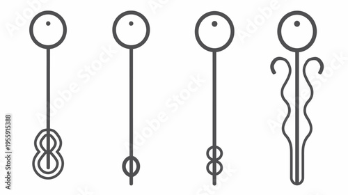Four stylized, minimalist icons of abstract lollipop-shaped figures on a white background