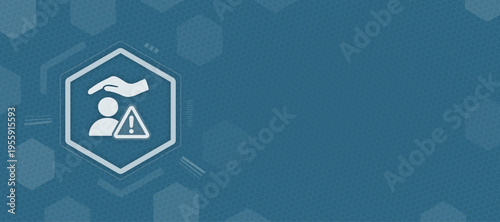 Employee protection warning sign vector illustration with person under hand and copy space for text background