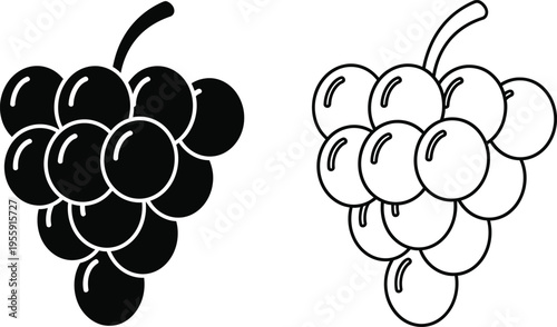 Simple Black and White Grape Fruit Icon Set Vector