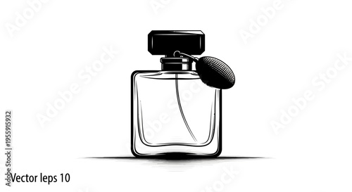 Vintage Perfume Bottle with Atomizer, Elegant Glass Flacon, Retro Fragrance Design