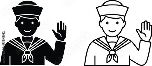 Waving Sailor Boy Icon Set Vector