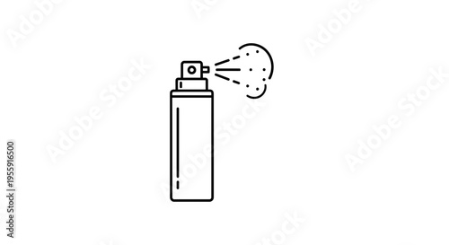 Spray can icon, aerosol bottle, spray mist, simple line art, isolated on white background