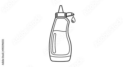 Squeeze bottle with a drop of liquid falling from the nozzle, line art illustration