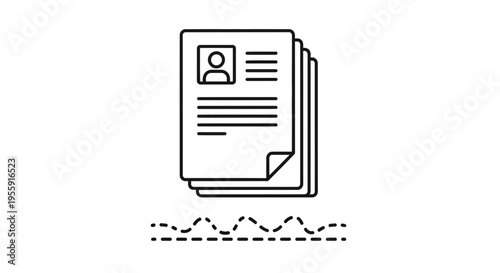 Stack of Documents with Photo and Wavy Line Icon