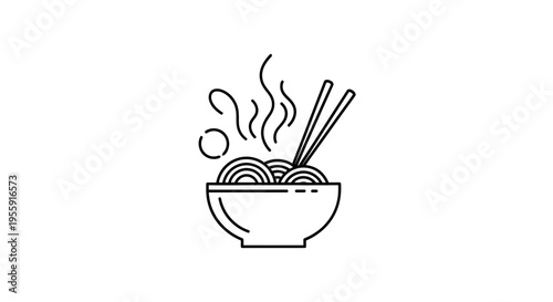 Steaming Bowl of Noodles with Chopsticks Icon - Asian Food and Cuisine