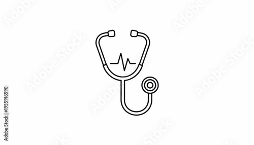 Stethoscope with Heartbeat Line Icon, Medical Symbol, Healthcare Concept