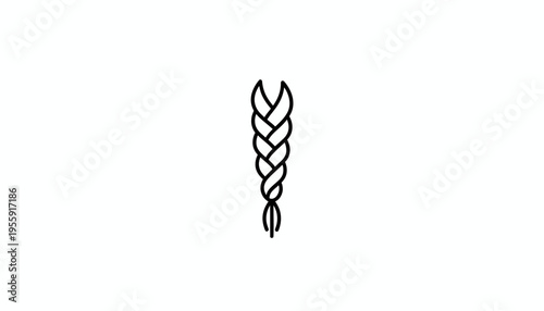 Simple Braid Hairstyle Icon, Abstract Hair Styling Line Art