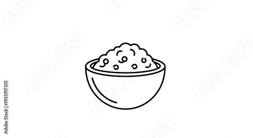 Simple Line Art Icon of a Bowl Filled with Grains or Seeds