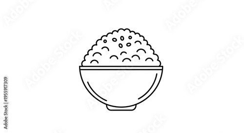 Simple Line Art Icon of a Bowl of Rice