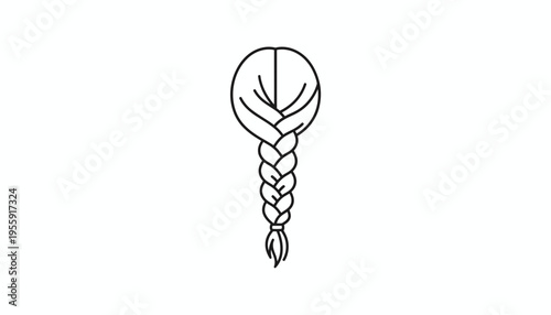 Simple Line Art Icon of a Braided Hairstyle on a White Background