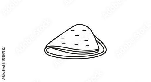 Simple Line Art Icon of a Folded Tortilla or Flatbread on a Plate