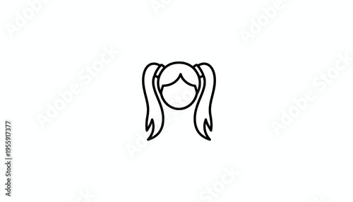 Simple Line Art Icon of a Girl with Pigtails