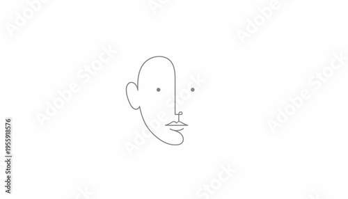 Minimalist Line Art Portrait of a Face, Abstract Human Head Outline