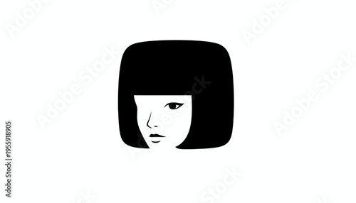 Minimalist Black and White Illustration of a Woman's Face with Bob Haircut