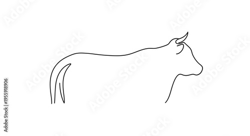 Minimalist Bull Outline Drawing, Single Line Art, Farm Animal Icon