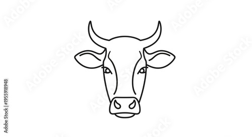 Minimalist Cow Head Icon, Line Art Farm Animal Symbol, Simple Livestock Graphic