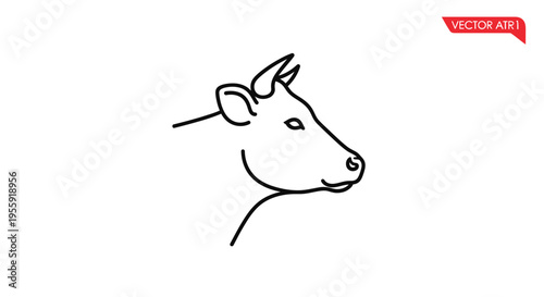 Minimalist Cow Head Outline Vector Art, Simple Farm Animal Illustration