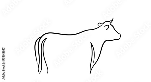 Minimalist Cow Line Art Illustration - Simple Black and White Farm Animal Drawing