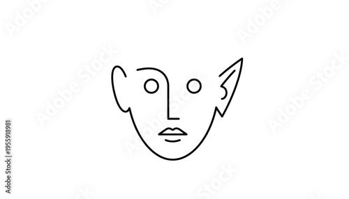 Minimalist Elf Face Line Art Icon, Fantasy Character Portrait, Abstract Humanoid Head