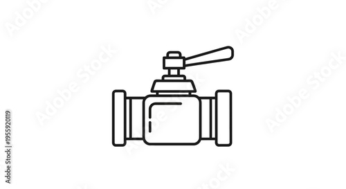 Industrial Ball Valve Icon, Plumbing Equipment, Water Supply Control, Vector Line Art