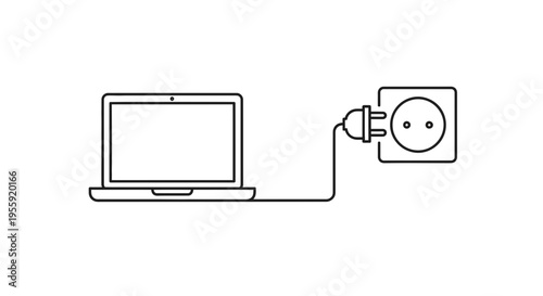 Laptop Charging: Computer Connected to Electrical Outlet for Power Supply
