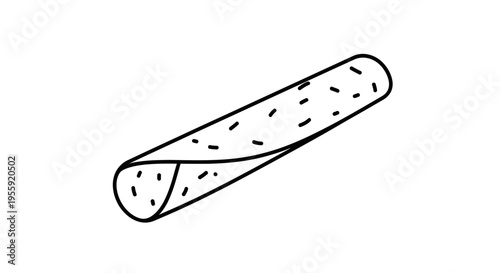 Hand drawn outline of a rolled taquito or burrito on a white background