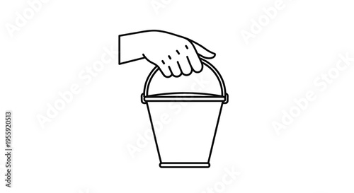 Hand Holding Bucket Handle - Simple Line Art Icon