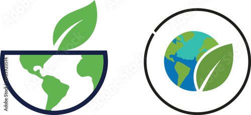 Eco friendly half globe green leaves environmental protection logo