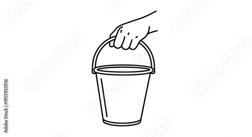Hand Holding a Bucket - Simple Line Art Illustration