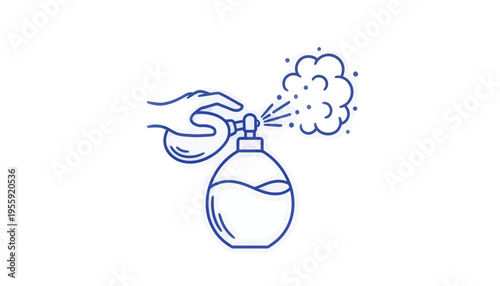Hand spraying perfume from a vintage bottle, creating a cloud of scent