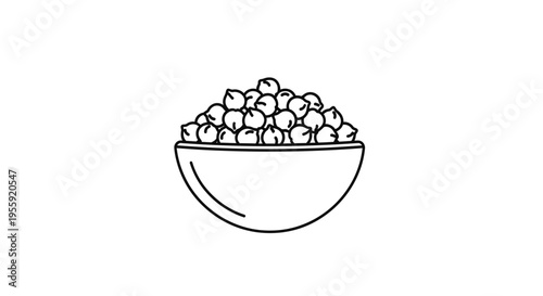 Hand-drawn illustration of a bowl filled with chickpeas, simple line art on white background.