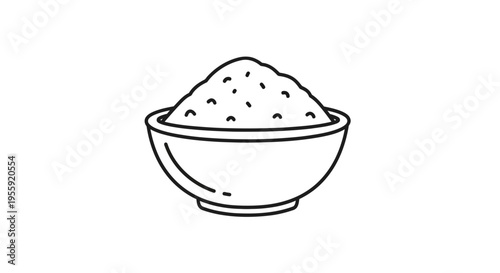 Hand-drawn illustration of a bowl of rice, simple line art, food icon