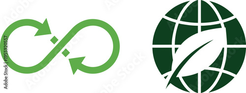 Infinity loop arrows and leaf globe symbol for circular economies