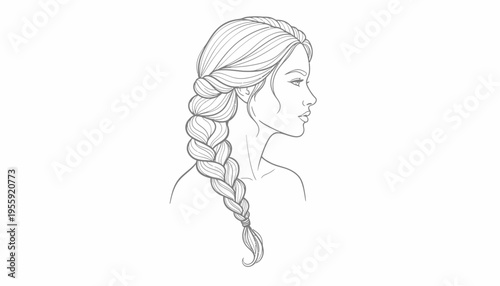 Elegant Woman Profile with Braided Hair Sketch