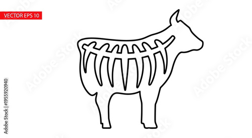 Cow Skeleton Outline Vector Icon - Butcher Cut Diagram