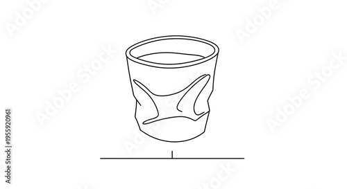 Crushed Paper Cup Line Art Illustration