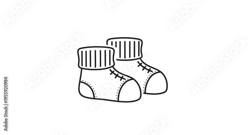 Cute Baby Booties Icon, Hand-Drawn Line Art Illustration of Tiny Shoes for Newborns