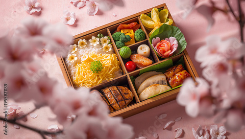 弁当が桜の季節を彩る春の祝膳風景