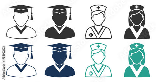 Graduation icons for different professions and fields of study