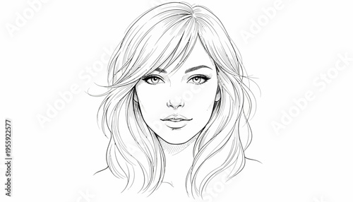 Beautiful Woman Face Sketch, Pencil Drawing Portrait, Elegant Hairstyle, Expressive Eyes