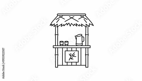Bamboo Tiki Bar Icon with Drinks and Pitcher, Tropical Refreshment Stand Outline
