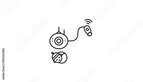 Baby Monitor Icon: Camera, Wireless Transmitter, and Sleeping Baby Silhouette