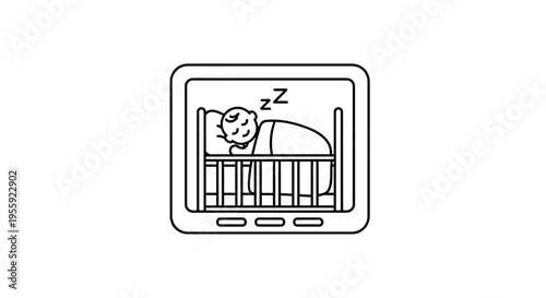 Baby Monitor Icon Showing Sleeping Infant in Crib with Zzz Symbol
