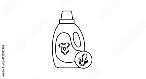 Baby Laundry Detergent Icon: Bottle with Onesie and Pacifier Symbol