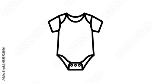 Baby Onesie Icon, Simple Line Art Illustration of Bodysuit for Newborns