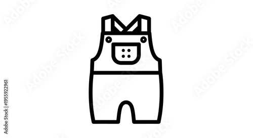 Baby Overalls Icon, Cute Cartoon Clothes for Toddler, Simple Line Art Design