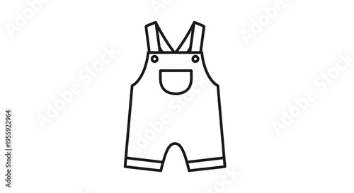 Baby overalls icon, simple line art, toddler clothes, summer outfit, kids fashion, graphic symbol